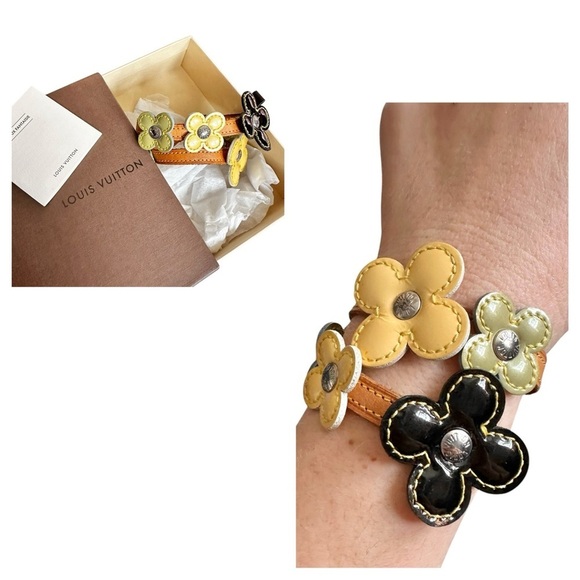 Authentic Louis Vuitton Vachetta Leather & Vernis Multicolor Flower Bracelet - Picture 1 of 16